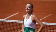 France's Kristina Mladenovic celebrates after winning her tennis match against Spain's Garbine Muguruza at the Roland Garros 2017 French Open on June 4, 2017 in Paris. (AFP / GABRIEL BOUYS)