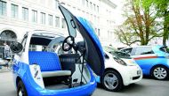A Microlino electric car is seen at he world's biggest electric vehicle rally, the WAVE Trophy, in Zurich, yesterday.