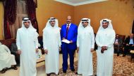 Sheikh Dr. Khalid bin Thani bin Abdullah Al Thani (second left), Chairman and Managing Director QIIB; Abdulbasit Ahmad Al-Shaibei (second right), CEO; Jamal Abdullah Al Jamal (left), Deputy CEO; and Ali Al Mesaifri (right), Chief, Human Resources and Gene