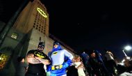 People wearing Batman costumes in Los Angeles, California.