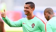 Portugal's forward Cristiano Ronaldo gestures during a training session at the Kazan Arena stadium in Kazan, Russia, on June 17, 2017 on the eve of the Russia 2017 Confederations Cup football match Portugal vs Mexico. (AFP / FRANCK FIFE)