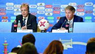 2018 FIFA World Cup Russia Local Organising Committee CEO Alexey Sorokin (right) and FIFA Chief Competitions and Events Officer Colin Smith attend the FIFA Confederations Cup 2017 press conference at the Saint Petersburg Stadium in Saint Petersburg on Mon