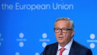 President of the European Commission Jean-Claude Juncker holds a press conference to mark the start of Estonia's six month rotating EU presidency at the Creative Hub (Kultuurikatel) in Tallinn, on June 30, 2017. / AFP / Petras Malukas