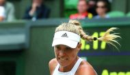 Angelique Kerber of Germany in action against Irina Falconi of USA on day two of the 2017 Wimbledon Championships at the All England Lawn and Croquet Club in London. The world number one, Kerber beat Falconi 6-4, 6-4  to advance to the next round.
