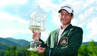 Xander Schauffele poses with the trophy after the final round of The Greenbrier Classic held at the Old White TPC in White Sulphur Springs, West Virginia on Sunday.
