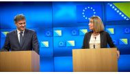 High Representative of the European Union for Foreign Affairs and Security Policy, Federica Mogherini and Chairman of Council of Ministers of Bosnia and Herzegovina, Denis Zvizdic hold a press conference after their meeting in Brussels, Belgium on July 10
