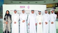 UDC Chairman Turki bin Mohammed Al Khater (third left), the President and CEO  Ibrahim Jassim Al Othman (centre),  Abdulaziz Mohammed Hamad Al Mana (second left), CEO of Mohammed Al Hamad Al Mana Group; Hussain Al Baker (third right) and other officials a