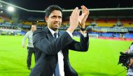 Paris Saint-Germain’s Qatari President Nasser Al Khelaifi applauds after PSG beat Montpellier at La Mosson Stadium in this file photo. Barcelona player Neymar is set for world record move to Paris Saint-Germain when the player jets into France today.