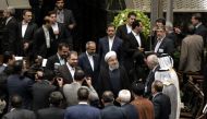 President of Iran Hassan Rouhani greets officials after his swearing in ceremony for his second term of presidency at the Iranian parliament in Tehran, Iran, on 05 August 2017. (Fatemeh Bahrami / Anadolu Agency)