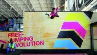 Petar Popovic, Venue Manager at Bounce, demonstrates wall running at Bounce Doha at Tawar Mall yesterday. Pic: Salim Matramkot / The Peninsula 