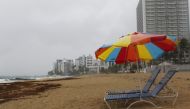 Beach chairs are seen at a beach as hurricane Irma approaches Puerto Rico in San Juan, on September 5, 2017.  AFP / Ricardo Arduengo