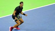 Rafael Nadal of Spain celebrates after match point against Juan Martin del Potro of Argentina during the second semi-final on Friday. Nadal won 4-6, 6-0, 6-3, 6-2.