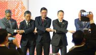 (L-R) Dato Sri Mustapa Mohammed, Malaysian Minister of International Trade and Industry, Myanmar's Minister of Planning and Finance Kyaw Win, Philippine Undersecretary of Trade and Industry Ceferino Rodolfo, Thailand's Director General Department of Trade