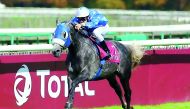 Jockey C Demuro  guides Ebraz, owned by H E Sheikh Mohammed bin Khalifa Al Thani, towards the victory in the Qatar Cup - Prix Dragon (Gr1 PA) of Qatar ARC Trials 2017 in Chantilly, France yesterday.