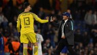 Chelsea manager Antonio Conte with Thibaut Courtois. Reuters/Tony O'Brien
