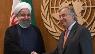 United Nations Secretary-General Antonio Guterres meets with Iranian President Hassan Rouhani on September 18, 2017 at the United Nations in New York. AFP / Don Emmert
