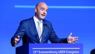 FIFA President Gianni Infantino speaks during the 13th Extraordinary UEFA Congress in Geneva, Switzerland.