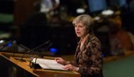 Theresa May, Prime Minister of the United Kingdom addresses the U.N. General Assembly at the United Nations on September 20, 2017 in New York, New York.  Kevin Hagen/AFP
