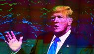 US President Donald Trump is displayed on a monitor as he addresses the United Nations General Assembly, September 19, 2017 in New York City (Drew Angerer / Getty Images / AFP) 