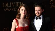 British actress Rose Leslie (L) and British actor Kit Harington posing on the red carpet to attend the 2017 Laurence Olivier Awards in London on April 09, 2017. AFP / Justin Tallis