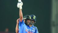 India’s Rohit Sharma (left) celebrates after scoring a century as captain Virat Kohli watches during the fifth one-day international match against Australia at the Vidarbha Cricket Association Stadium in Nagpur, yesterday.