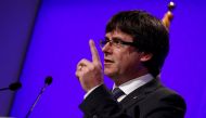 Catalan President Carles Puigdemont speaks during a news conference at Generalitat Palace in Barcelona, Spain, October 2, 2017. REUTERS/Albert Gea