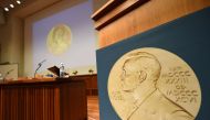 A medal of Alfred Nobel is pictured prior to the beginning of a press conference to announce the winner of the 2017 Nobel Prize in Medicine on October 2, 2017 in Stockholm. The 2017 Nobel prize season kicks off with the announcement of the medicine prize,