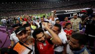 Egypt’s Mohamed Salah and team mates celebrate World Cup qualification after the match REUTERS/Amr Abdallah Dalsh
