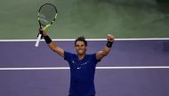 Rafael Nadal of Spain celebrates his victory against Marin Cilic of Croatia during their men's singles semi-final match at the Shanghai Masters tennis tournament in Shanghai on October 14, 2017. / AFP / CHANDAN KHANNA