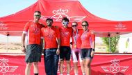 Riders pose on the podium after the first stage of Air Maroc League last weekend at Losail Technical Zone.