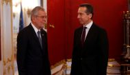 Austrian Chancellor Christian Kern talks to President Alexander Van der Bellen in the presidential office in Vienna, Austria October 18, 2017. REUTERS/Leonhard Foeger