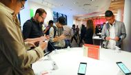 People look at Google's new Pixel 2 phones at a New York City pop-up shop on October 19, 2017 in New York City. The temporary store in the Flatiron neighborhood of Manhattan sells and demonstrates such Google products as the new Pixel 2 phone, home speake