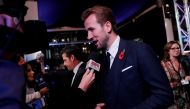 Tottenham's Harry Kane speaks to the media before the start of the awards REUTERS/Eddie Keogh
