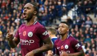 Manchester City's English midfielder Raheem Sterling celebrates scoring the team's third goal during the English Premier League football match between West Bromwich Albion and Manchester City at The Hawthorns stadium in West Bromwich, central England, on 