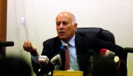 Chairman of the Palestinian football association Jibril Rajoub speaks during a press conference in the West Bank city of Al-Ram between Jerusalem and Ramallah on October 29, 2017. AFP / Abbas Momani