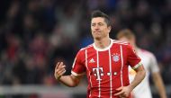 Robert Lewandowski of Bayern Munich celebrates after scoring a goal during the German Bundesliga soccer match between FC Bayern Munich and RB Leipzig at Allianz Arena in Munich, Germany, on October 28, 2017. Andreas Gebert - AA
