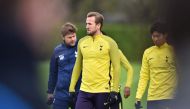 Tottenham Hotspur's English striker Harry Kane takes part in a training session at Tottenham Hotspur's Enfield Training Centre, north-east of London, on October 31, 2017 on the eve of their UEFA Champions League group H football match against Real Madrid.