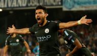 Manchester City's Sergio Aguero celebrates scoring their third goal Action Images via Reuters/Andrew Boyers
