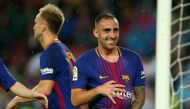 Barcelona’s Paco Alcacer celebrates scoring their first goal REUTERS/Albert Gea
