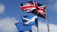 The Union flag,The Scottish Saltire and The European flag fly at the Scottish Parliament in Edinburgh Scotland, Britain March 21, 2017. Reuters/Russell Cheyne