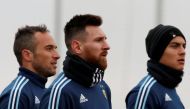 Argentina's Lionel Messi and teammates attend a training session ahead of their friendly match against Russia. REUTERS/Sergei Karpukhin
