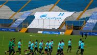 Australian footballers jog during a training session at Francisco Morazan stadium in San Pedro Sula, 180 kilometres north of Tegucigalpa on November 7, 2017, ahead of the upcoming first leg football match of their 2018 World Cup qualifying play-off agains