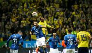 Sweden's forward Ola Toivonen (Up) heads the ball over Italy's defender Leonardo Bonucci during the FIFA World Cup 2018 qualification football match between Sweden and Italy in Solna, on November 10, 2017. / AFP / Soren Andersson