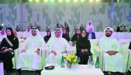 H.E. Dr Mohammed bin Saleh Al Sada (second left), Minister of Energy and Industry; Abdulaziz bin Nasser Al Khalifa (left), QDB CEO; and Dr Hessa Al Jaber (second right) with other officials during the Rowad Qatar Conference which took place at DECC yester