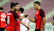 Al Rayyan players celebrate a goal against Umm Salal suring their QSL Cup match at Al Arabi Stadium yesterday.