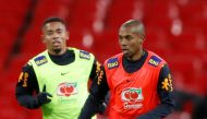 An image of Brazil’s Gabriel Jesus (R) and Fernandinho (L) during training November 13, 2017. Action Images via Reuters/Carl Recine