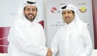 Saleh bin Hamad Al Sharqi (right), QC’s Director General ; and Ali Al Khalifa, ASTAD Chief Executive Officer, during the sponsorship signing event held at Qatar Chamber headquarters, yesterday.