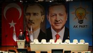 Turkish President Recep Tayyip Erdogan speaks during the Justice and Development (AK) Party’s provincial heads meeting in Ankara, yesterday.
