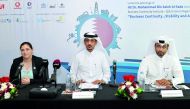 Abdullatif Ali Al Yafei (centre), Chairperson of Qatar Business Continuity Forum; Ahmed Abdulla Al Suwaidi (right) , Acting Operations Director at QPMC; and Sarah Abdullah, Deputy General Manager, Qatari Businessmen Association at the press conference hel