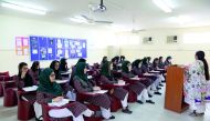 Students sit on new chairs provided by Jassim and Hamad bin Jassim Charitable Foundation at PIS classroom. 